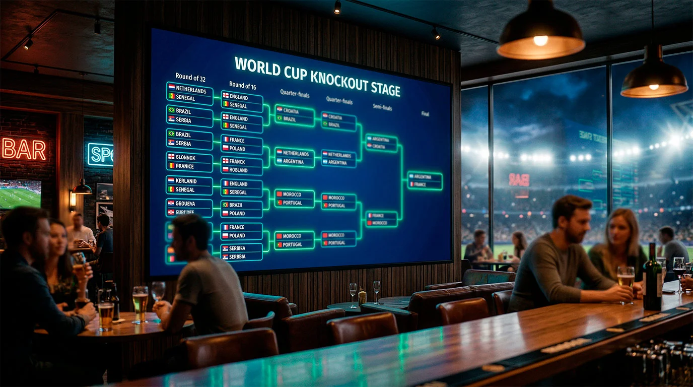 World Cup 2026 knockout bracket showing the path from round of 32 through quarter-finals, semi-finals, and final at MetLife Stadium