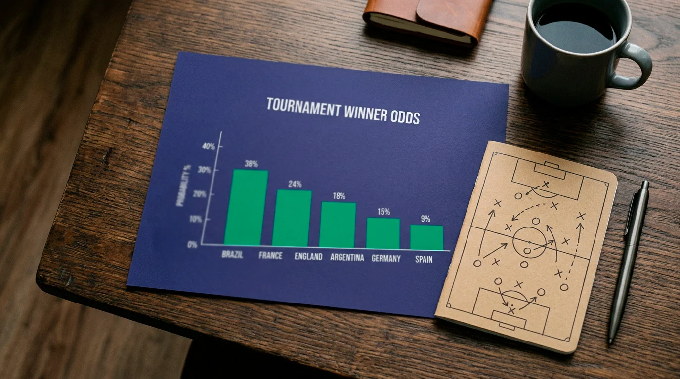 Chart comparing outright winner odds for top World Cup 2026 contenders including Argentina, France, Brazil, England, and Spain