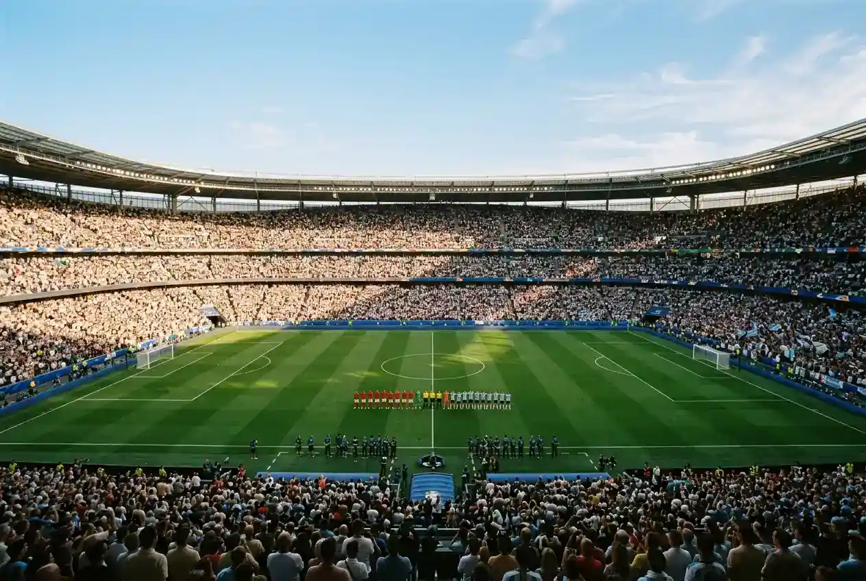 Kickoff at MetLife Stadium for the Spain v Argentina World Cup 2026 final under a blue sky